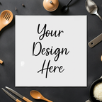 a white ceramic trivet set on a table surrounded by utensils