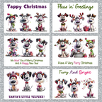 Set of Christmas cards with cartoon dogs on a glittery background