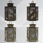 Four decorative lanterns with animal cutouts on a light gray background