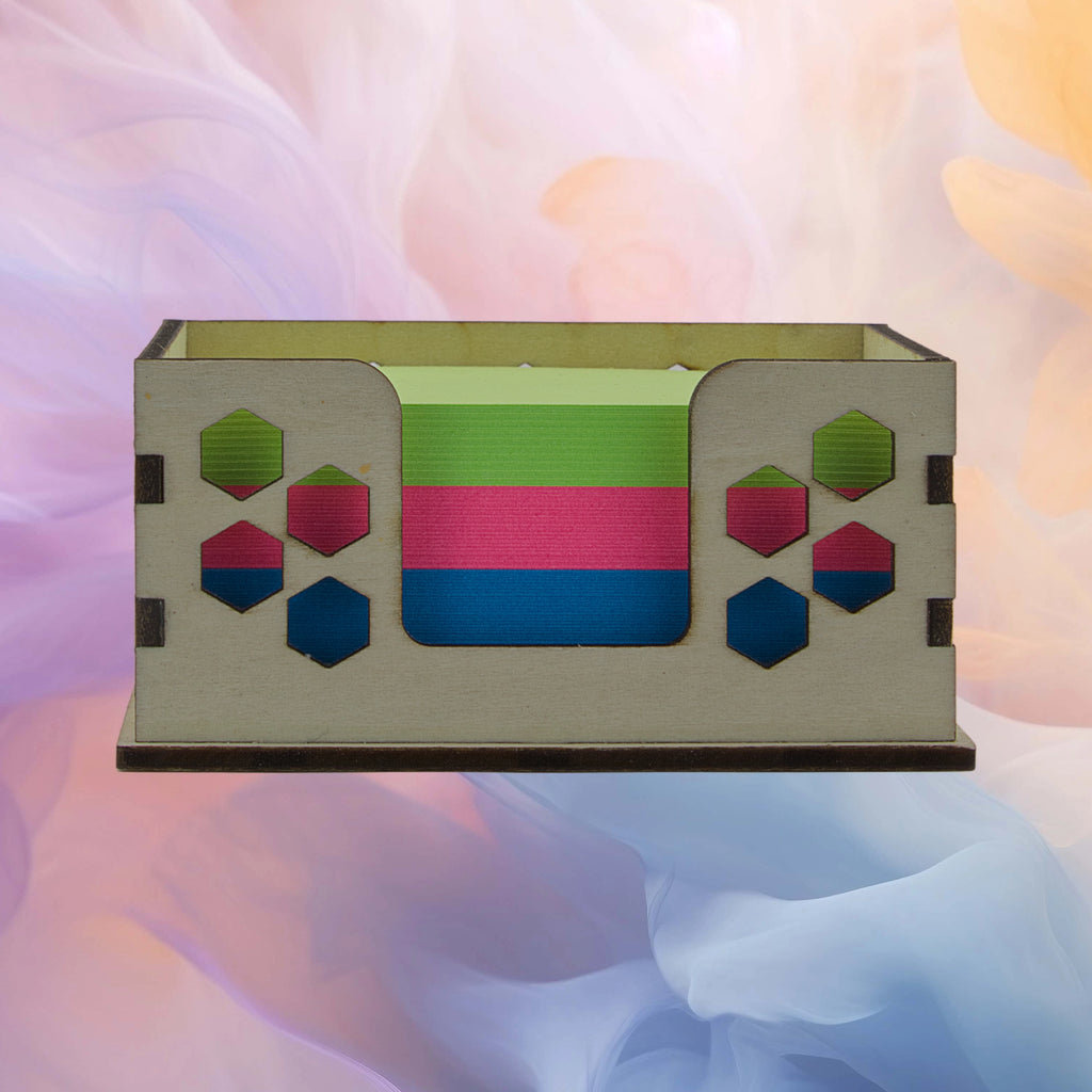 Geometric patterned box on a colorful abstract background